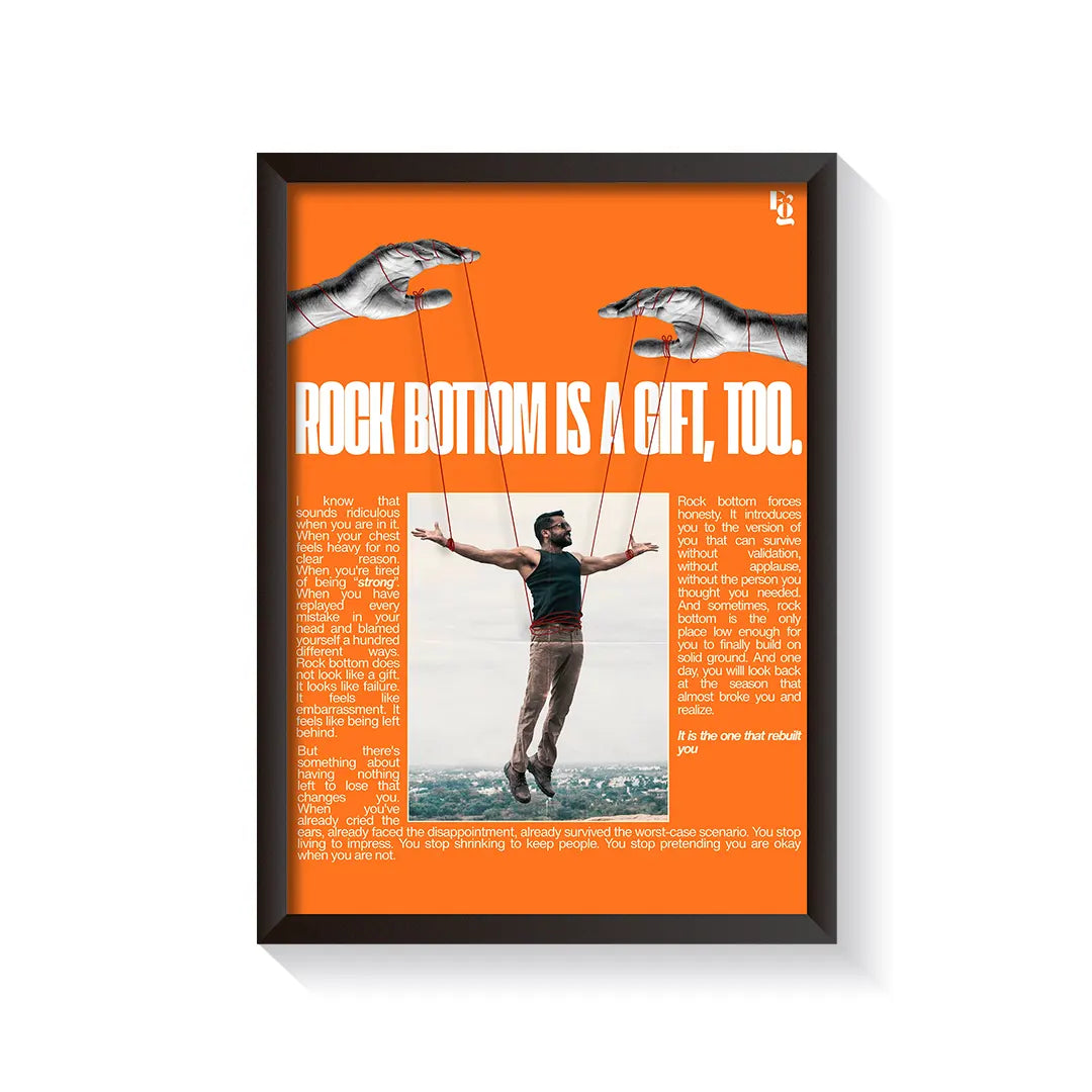 Rock Bottom Is A Gift frame black