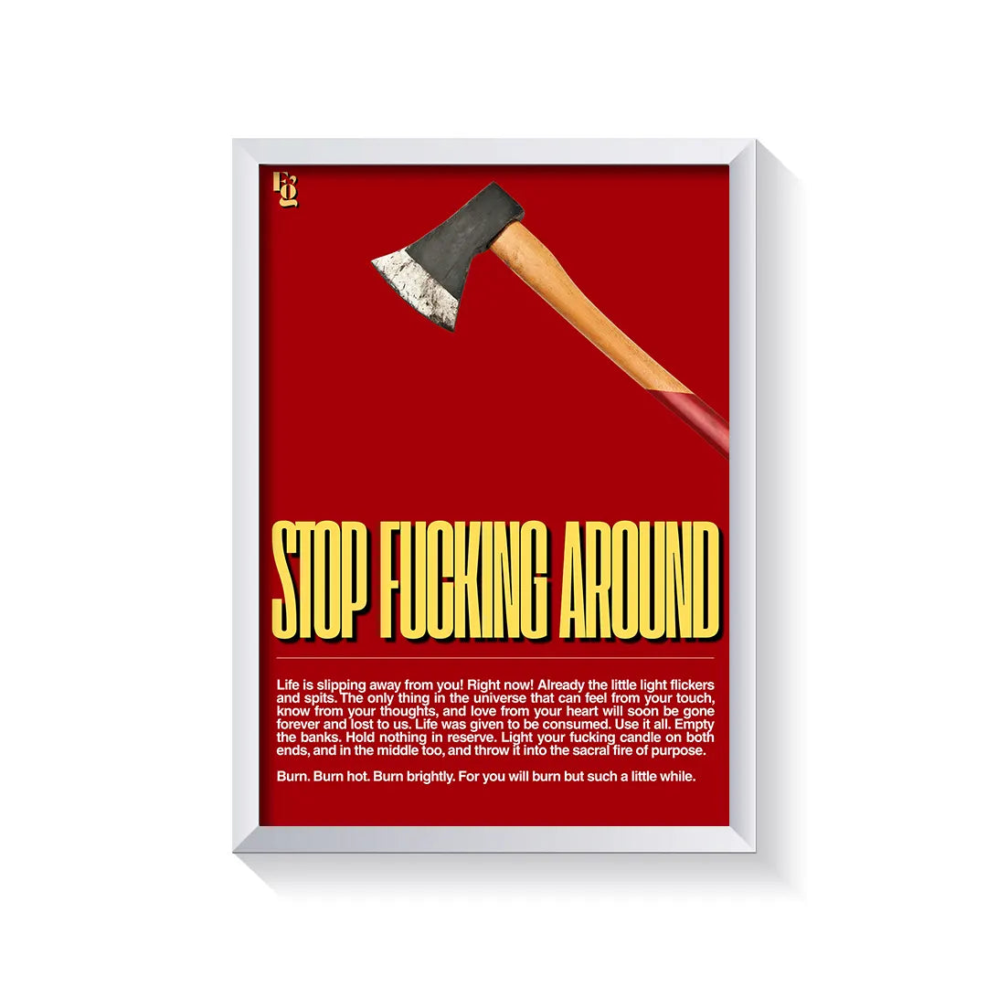 Stop Fucking Around Typography frame white